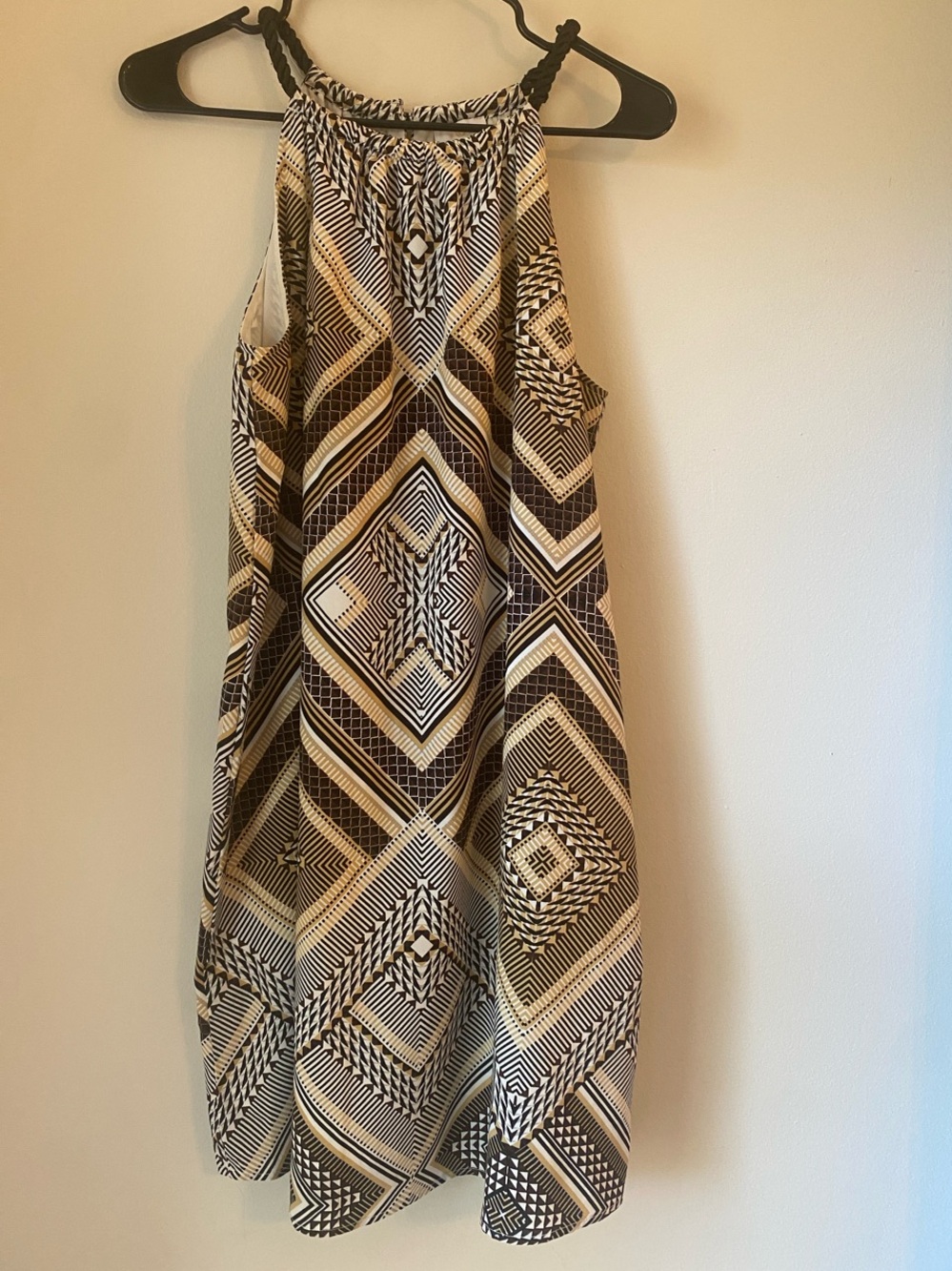 Charming Charlie Black & Cream Geometric Halter Dress